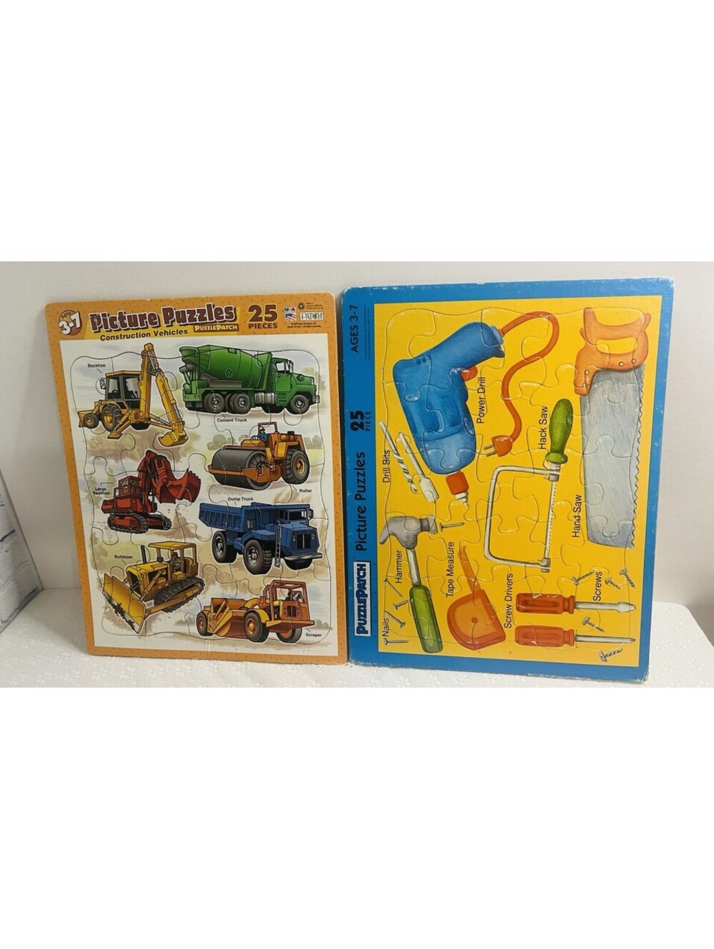 Frame Tray Kids Puzzle picture patch tools construction truck education VTG